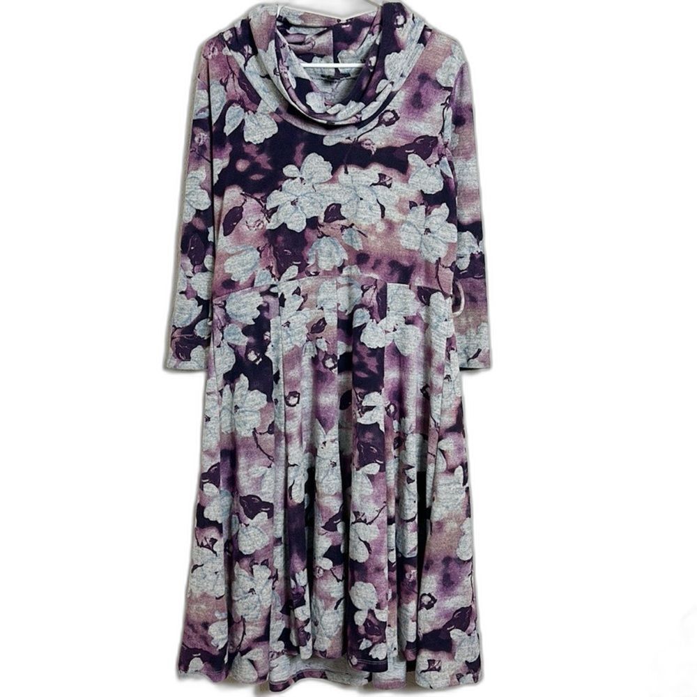 Anthropologie Blooming Rose floral cowl neck 3/4 sleeve skater dress 2X nwot 24A